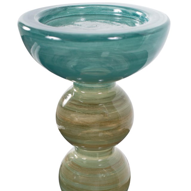 Kenneth Ludwig Chicago Capri Stripe Glass Candle Holder- Short For Sale - Image 4 of 10