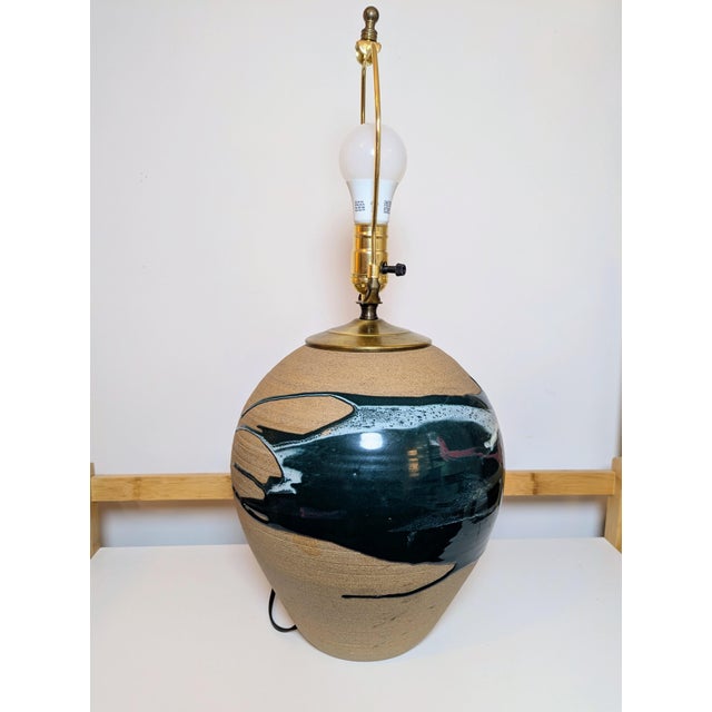 Late 20th Century Drip Glaze Pottery Table Lamp For Sale - Image 4 of 12