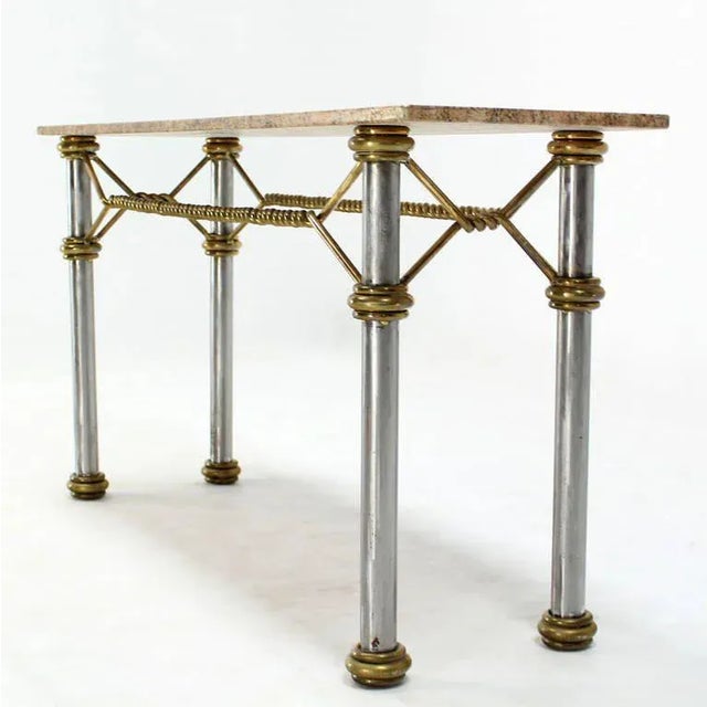 Metal Mid-Century Modern Solid Brass Rope & Marble-Top Console Table For Sale - Image 7 of 11