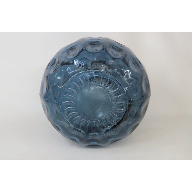 Blue Glass Round Bottle Vase Thumbprint Design 4691b For Sale - Image 12 of 16