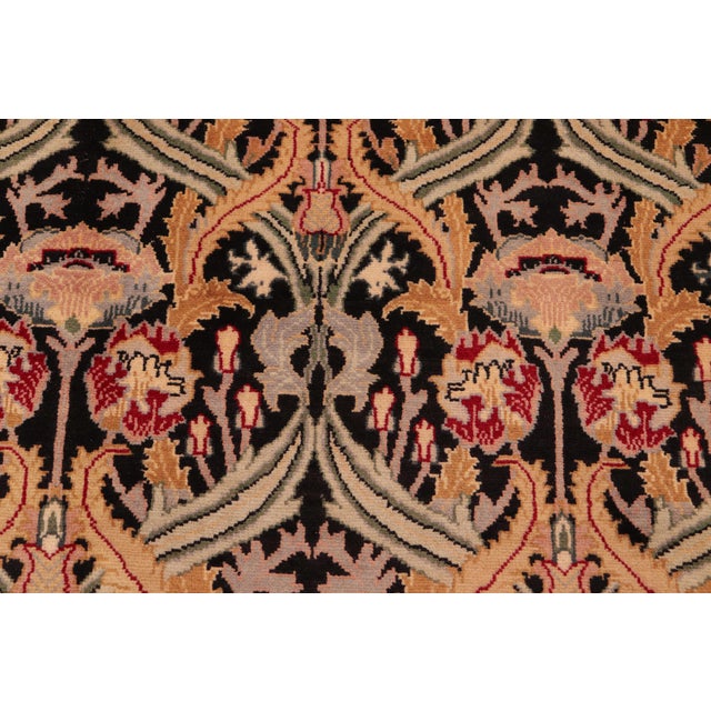 Shabby Chic Floral 1990's Pak-Persian Black/Gold Wool Rug - 6'1'' X 9'5'' For Sale - Image 4 of 9