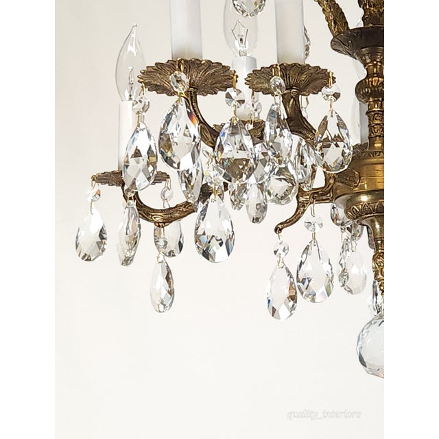Baroque Antique 5 Arm 10 Light Mesmerizing Baroque Brass Cut Lead Crystal Chandelier For Sale - Image 3 of 12