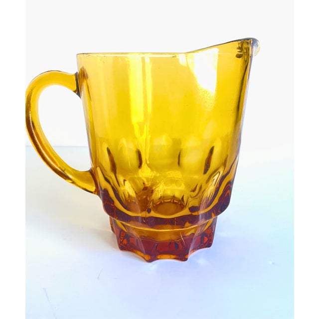 Hazel-Atlas Vintage Hazel-Atlas Reflection Amber Thumbprint Set of 5 – Pitcher & 4 Tumblers For Sale - Image 4 of 12