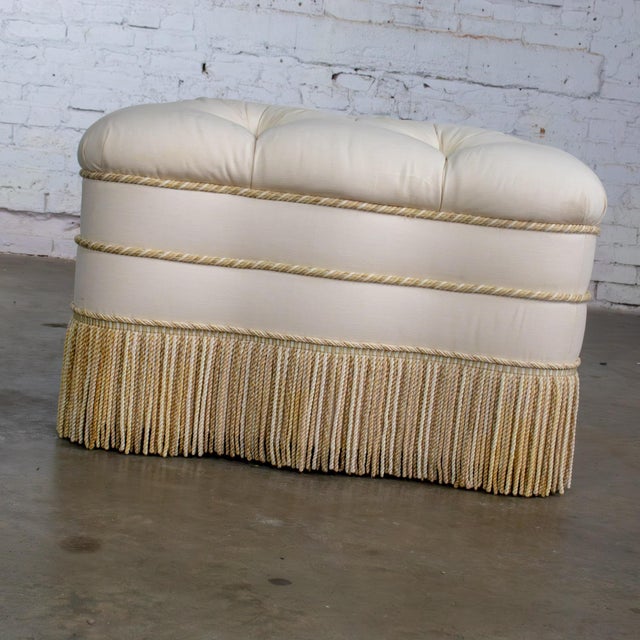 Late 20th Century Traditional Large Ottoman Ecru Upholstered Pillow Top With Bullion Fringe For Sale - Image 4 of 18