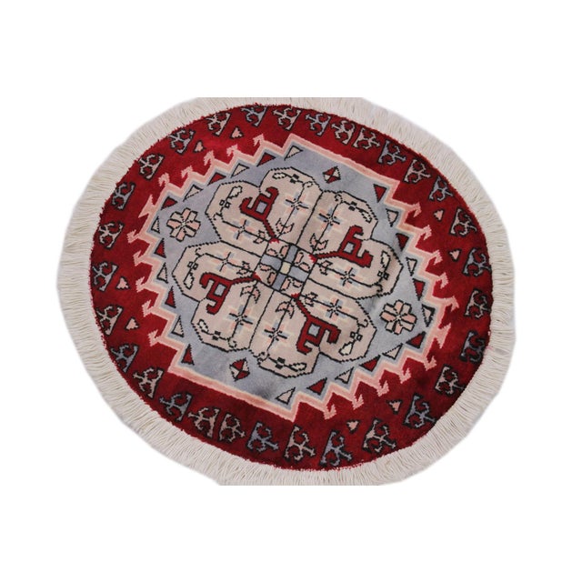 Abstract Jaldar Pak-Persian Red/Grey Round Rug -1'8 X 1'9 For Sale - Image 3 of 9