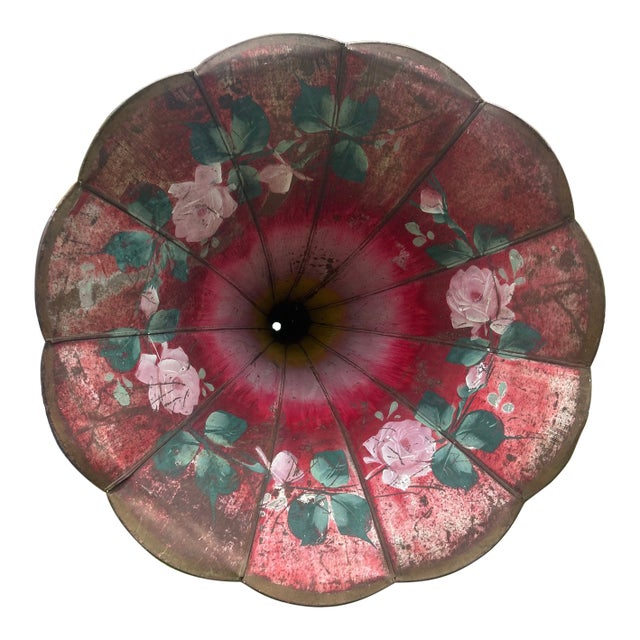 Victorian 30.5” Victrola Hand Painted Horn For Sale