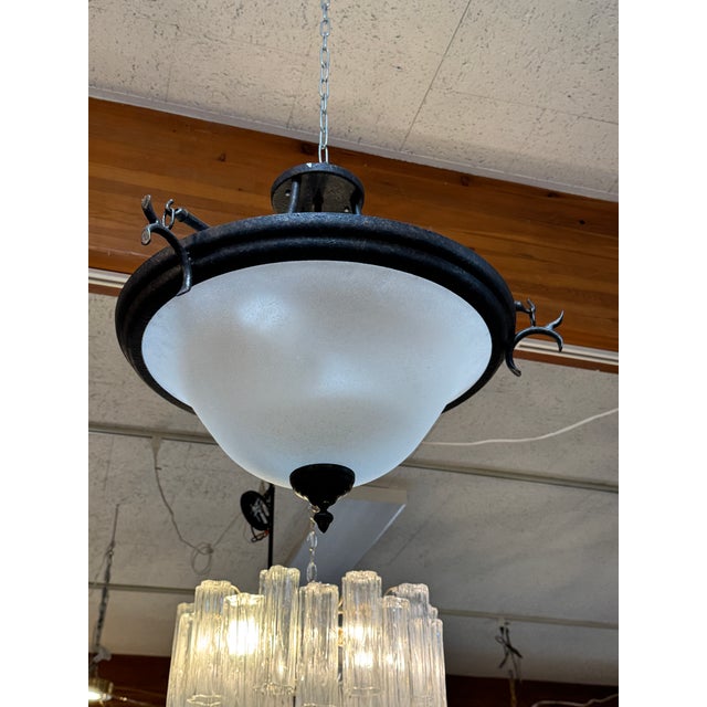 Transitional Metal + Frosted Glass Semi Flush Mount For Sale - Image 3 of 12