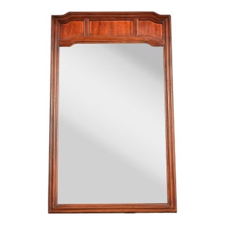 Thomasville Mid-Century Modern Hollywood Regency Campaign Carved Walnut Framed Wall Mirror, 1970s For Sale