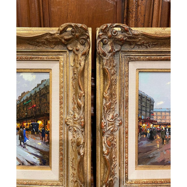 Wood Pair of Mid-Century Paris Street Scene Oil Paintings Signed Robert Lebron For Sale - Image 7 of 18
