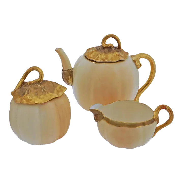 Late 19th Century Pumpkin Royal Worcester Tea Set - Set of 3