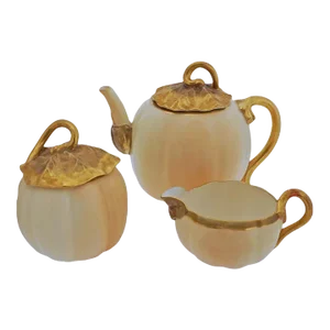 Late 19th Century Pumpkin Royal Worcester Tea Set - Set of 3