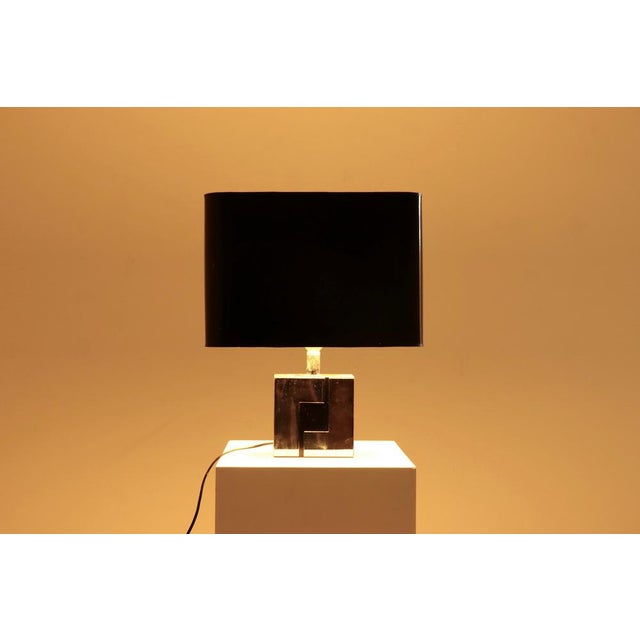 Wood Laminated Wood and Chromed Steel Table Lamp in the style of Philippe Jean, 1970s For Sale - Image 7 of 8