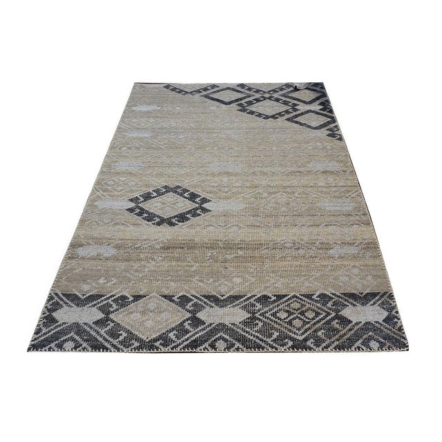Indian Indian Palermo Wool & Silk 5x7 Grey, Black & Tan Handmade Area Rug #9902770 For Sale - Image 3 of 5