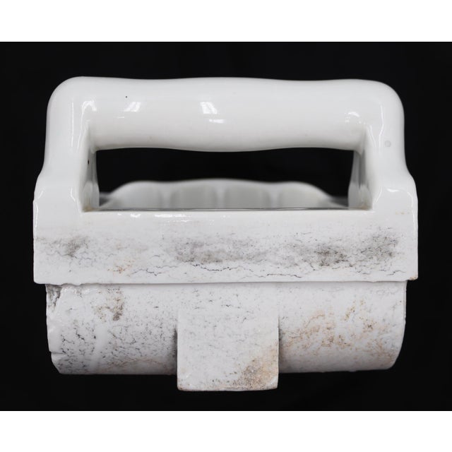 Vintage Recessed White Ceramic Bathroom Soap Dish With Handle For Sale - Image 6 of 8
