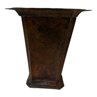Vintage Arts & Crafts Patinated Copper Tapered Faceted Vase / Planter For Sale