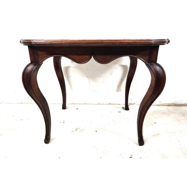 Country French Side Table Leather Top Oak Antique For Sale - Image 4 of 12