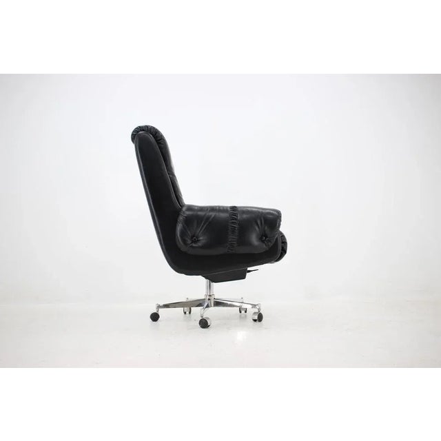 Scandinavian Style Leather Office Swivel Armchair, 1970s For Sale - Image 4 of 7