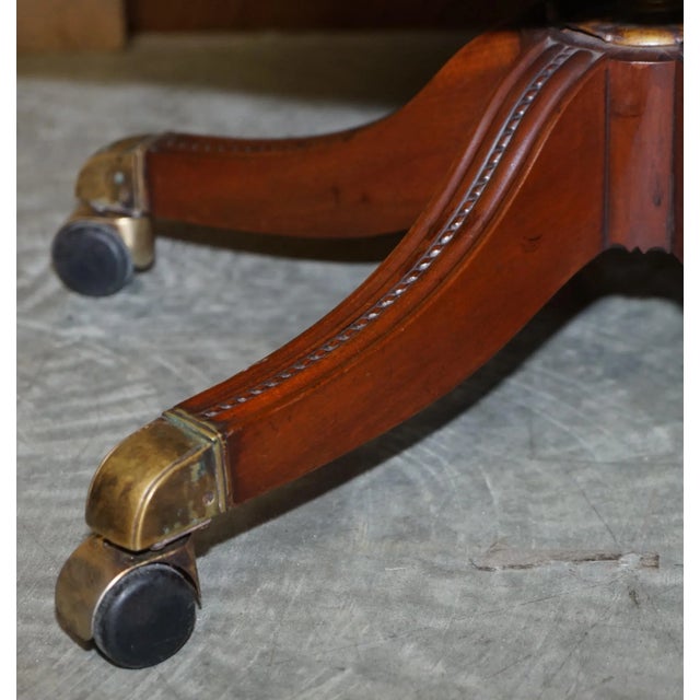 Vintage Brown Leather Oak Framed Captains Directors Armchair For Sale - Image 12 of 17