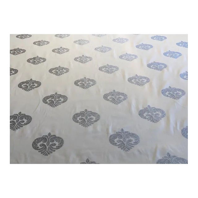 Fabricut Glitz Medallion Embroidery in Sterling Fabric- 6 Continuous Yards For Sale