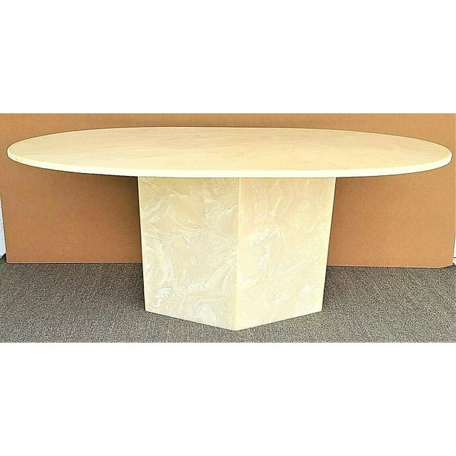 Vintage Mid Century Modern Solid Resin Faux Marble Oval Pedestal Dining Table For Sale - Image 13 of 13