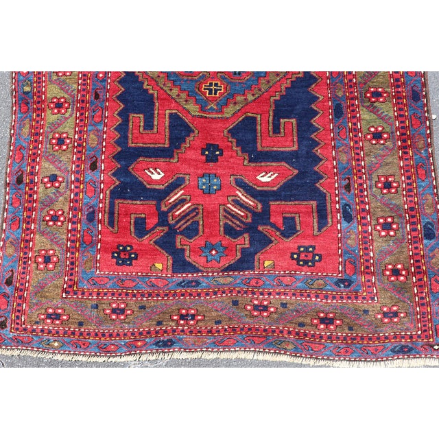 Antique Caucasian Kazak Rug With Bold Geometric Tribal Medallion Design For Sale In Atlanta - Image 6 of 16