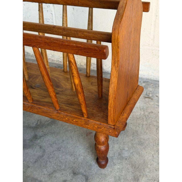 Vintage Oak Magazine Holder Standing Rack Newspaper Storage Floor Stand 1970s For Sale - Image 10 of 10