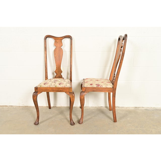 Baker Furniture Style Queen Anne Solid Oak Side Chairs or Dining Chairs, Pair For Sale - Image 9 of 12