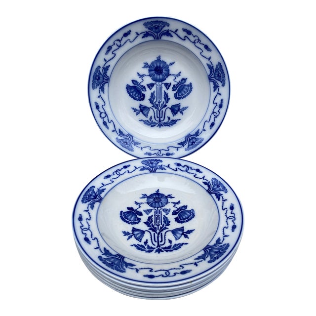 Antique Villroy & Boch Dresden Blue White Bowl Set of 7 For Sale