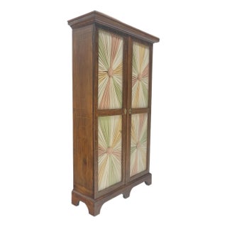 Very Fine 1900s Antique Russian Brass Inlay Two Glass Doors Storage Cabinet For Sale