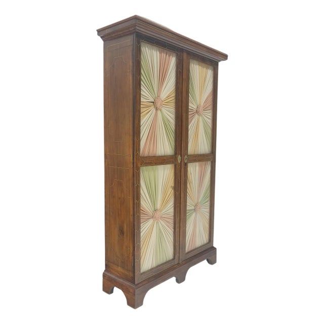 Very Fine 1900s Antique Russian Brass Inlay Two Glass Doors Storage Cabinet For Sale