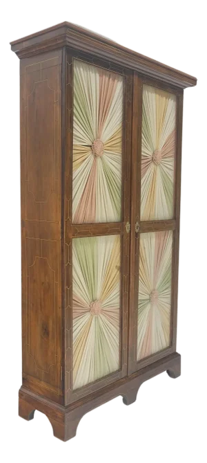 Very Fine 1900s Antique Russian Brass Inlay Two Glass Doors Storage Cabinet