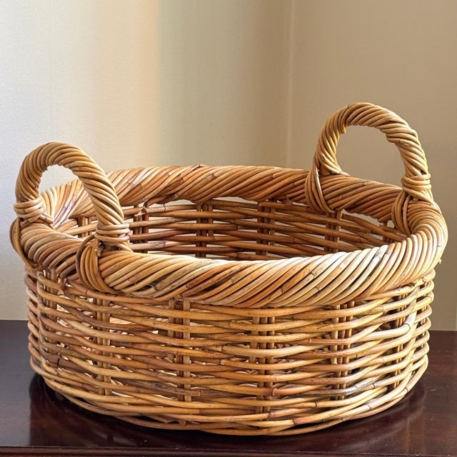 Vintage French-Style Basket W/ Twisted Rim and Double Handles For Sale - Image 12 of 12