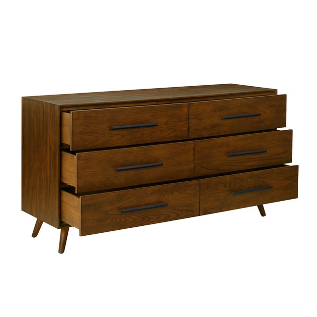 Emery Walnut 6 Drawer Dresser For Sale - Image 4 of 9