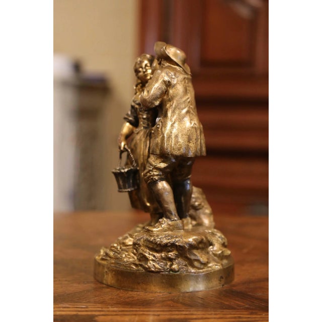 Mid-19th Century French Patinated Bronze Sculpture Composition "The Kiss" For Sale - Image 4 of 8