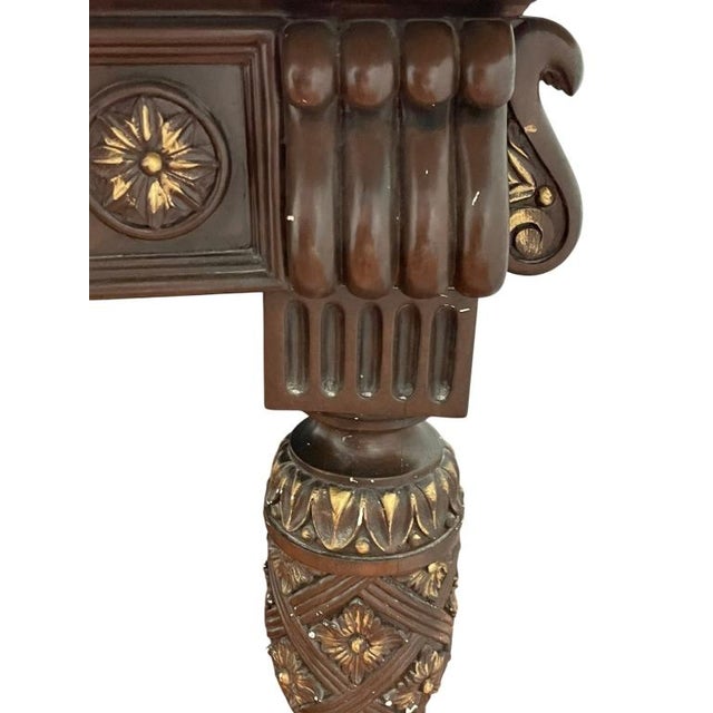 Stone Early 20th Century Neoclassical Revival Carved Wood & Marble-Top Library Table on Casters For Sale - Image 7 of 18