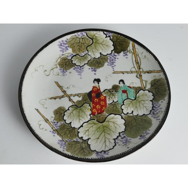 Meiji Hand-Painted Kutani Porcelain Charger with Women and Vine Arbor, 1920s For Sale - Image 4 of 18