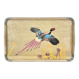 1960s Vintage Rustic Farmhouse Boho Chic Large Cerused Oak Pheasant Tray, Large, Thanksgiving For Sale