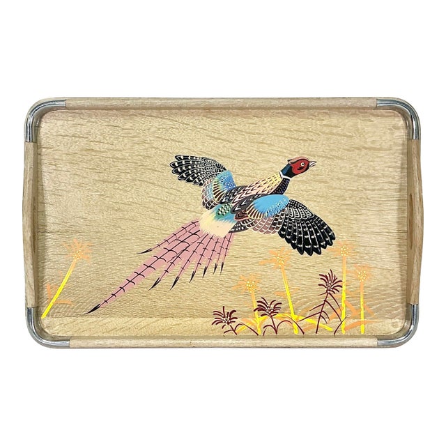 1960s Vintage Rustic Farmhouse Boho Chic Large Cerused Oak Pheasant Tray, Large, Thanksgiving For Sale