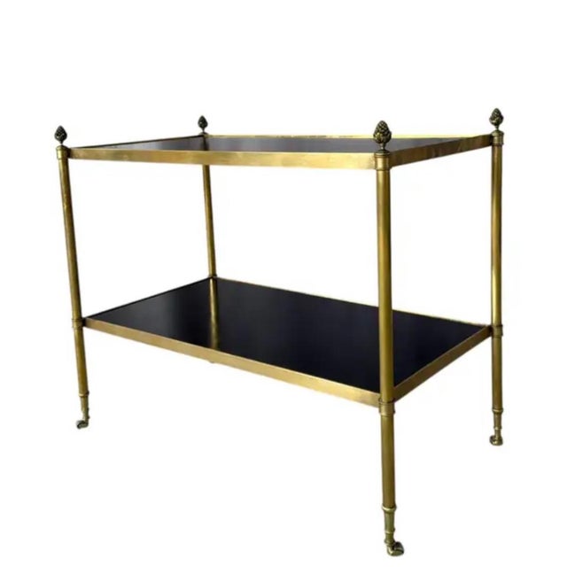 Pair Neoclassical Style Brass Side Tables With Black Lacquered Tops Jansen Style For Sale In Tampa - Image 6 of 12