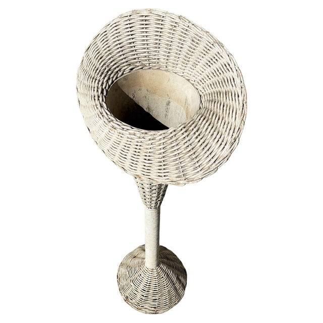 Postmodern 1970s Shabby Chic White Wicker Tropical Hourglass Base Floor Lamp For Sale - Image 3 of 6