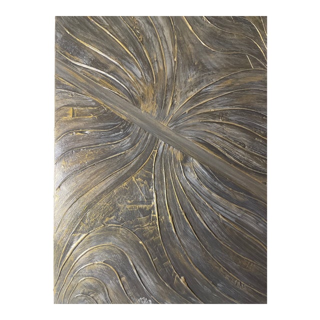 Contemporary Large Original Textured Gold & Black Canvas – 36x24 – Denver Artist For Sale