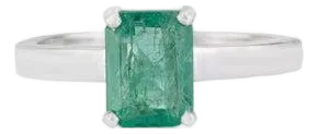 925 Sterling Silver 1.4ct Natural Emerald Solitaire Ring - Size 6.5