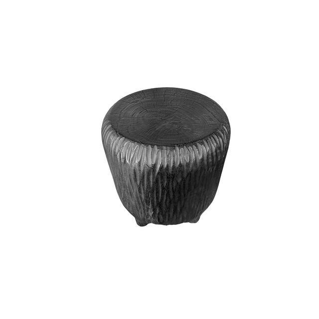 Contemporary Sculptural Suar Wood Side Table, Burnt Finish Modern Organic For Sale - Image 3 of 5