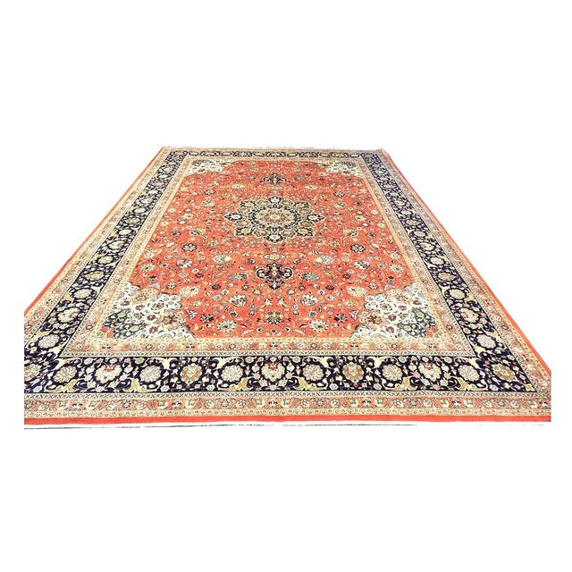 Antique Persian Tabriz Wool 10x13 Rust, Navy & Ivory Handmade Area Rug #1143224 For Sale - Image 4 of 9