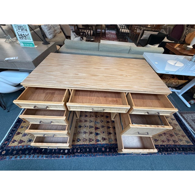 Tan Bielecky Brothers Rattan Desk With Filing Drawers For Sale - Image 8 of 14