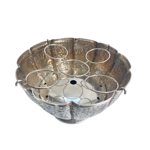 Large Monumental Wine/Champagne cooler or ice bucket designed to keep bottles chilled. Crafted from brass with silver-...