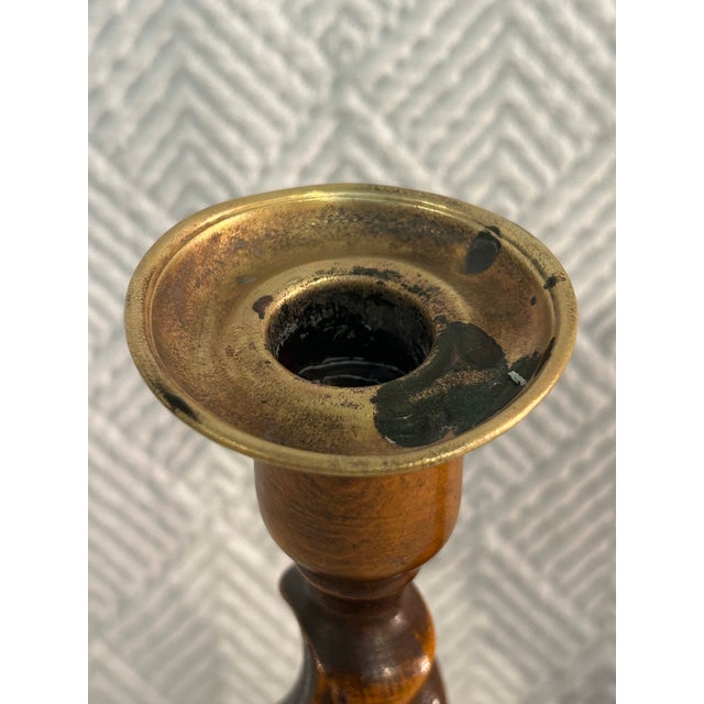 Wood Early 20th Century English Jacobean Revival Oak Barley Twist Candlesticks - A Pair For Sale - Image 7 of 12