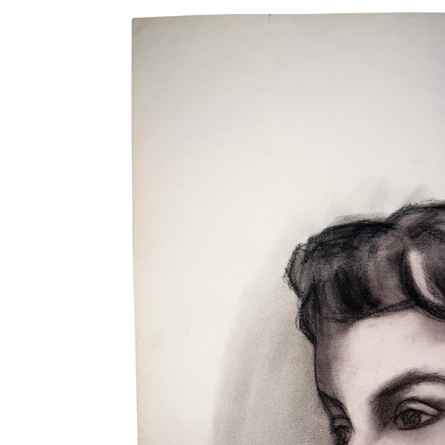 An original vintage charcoal portrait drawing of a woman by Oklahoma artist and commercial illustrator Donna Foreman...