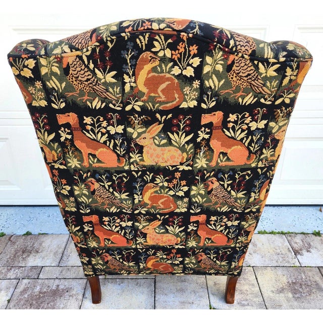 Robert Allen Vintage Robert Allen Chippendale Wingback Armchair French Country Farmhouse Animals For Sale - Image 4 of 11
