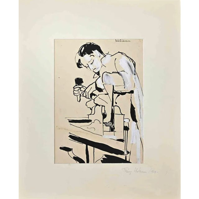 The Artisan is an Original Ink Drawing and white Lead realized by Rémy Hétreau. Good condition included a white cardboard...